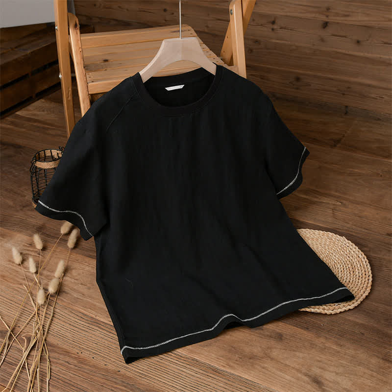 Buddha Stones T-shirts à manches courtes pour hommes, style décontracté d'été, effet vintage, délavé, unis - Noir - US/UK/AU42, EU52 (3XL) - image 3