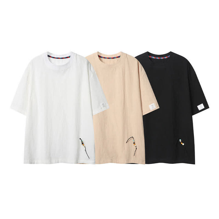 Buddha Stones T-shirts d'été décontractés de style bohème avec cordon de serrage, manches courtes, unis, pour hommes - image 16