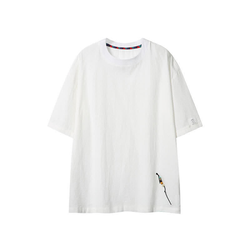 Buddha Stones T-shirts d'été décontractés de style bohème avec cordon de serrage, manches courtes, unis, pour hommes - Blanc - US/UK/AU46, EU56 (5XL) - image 14