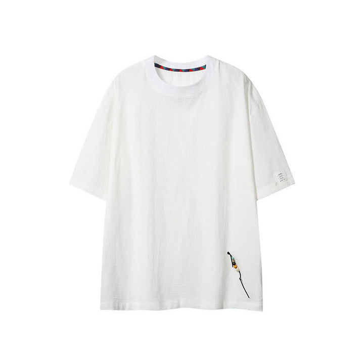 Buddha Stones T-shirts d'été décontractés de style bohème avec cordon de serrage, manches courtes, unis, pour hommes - Blanc - US/UK/AU46, EU56 (5XL) - image 14