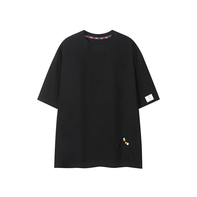 Buddha Stones T-shirts d'été décontractés de style bohème avec cordon de serrage, manches courtes, unis, pour hommes - Noir - US/UK/AU46, EU56 (5XL) - image 12