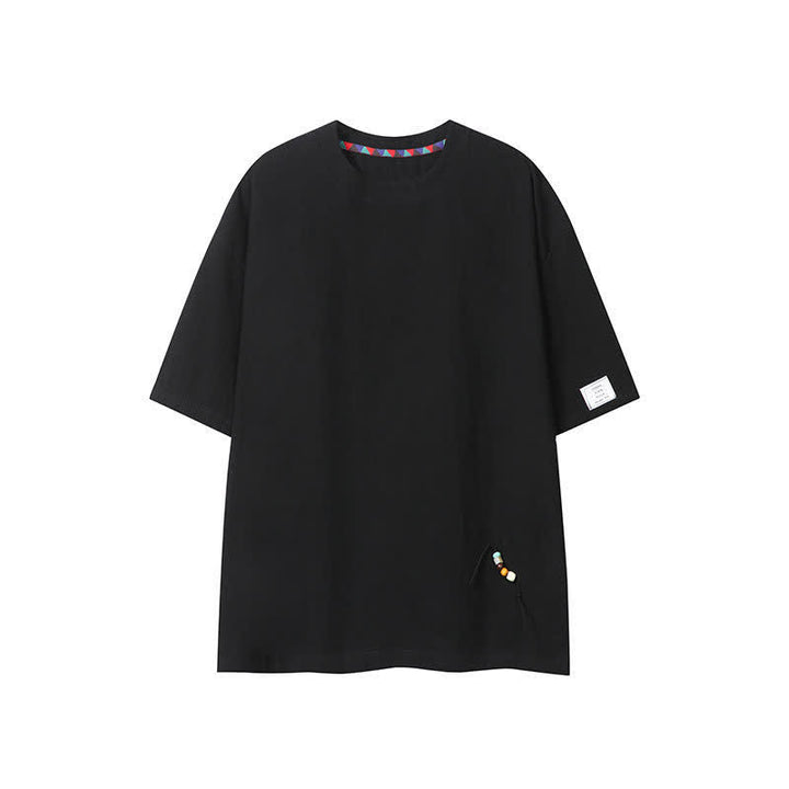 Buddha Stones T-shirts d'été décontractés de style bohème avec cordon de serrage, manches courtes, unis, pour hommes - Noir - US/UK/AU46, EU56 (5XL) - image 12