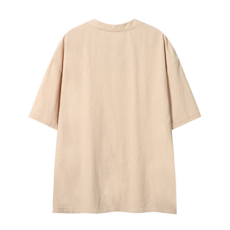 Buddha Stones T-shirts d'été décontractés de style bohème avec cordon de serrage, manches courtes, unis, pour hommes - image 1