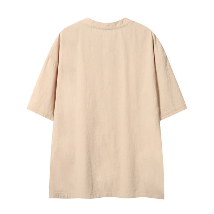 Buddha Stones T-shirts d'été décontractés de style bohème avec cordon de serrage, manches courtes, unis, pour hommes - image 1