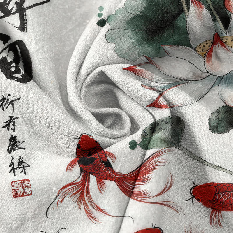Buddha Stones Pantalon fuselé pour homme en coton avec poches, motif de carpes koï et lotus délavé à l'encre - image 3