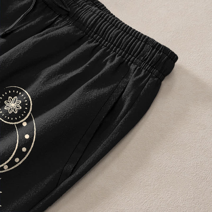 Buddha Stones Pantalon fuselé pour homme en coton avec motif mandala des phases de la lune et poches - image 2