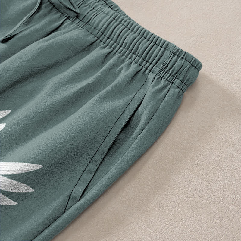 Buddha Stones Pantalon fuselé pour homme en coton blanc à motif de vagues et grues, avec poches - image 2