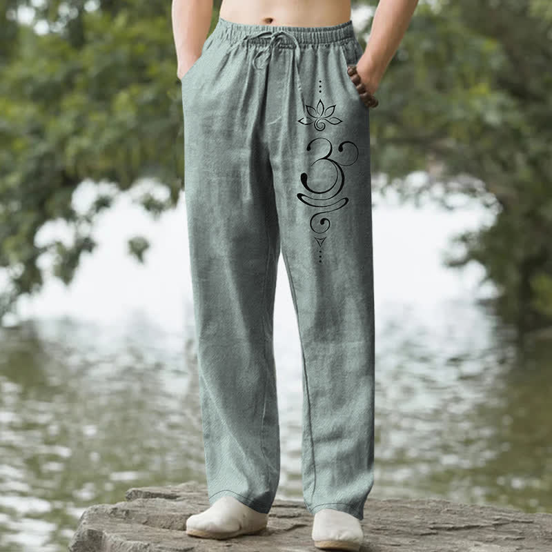 Buddha Stones Pantalon fuselé pour homme en coton à motif lotus zen om et poches - CadetBlue - US/UK/AU50，EU60 (5XL) - image 0