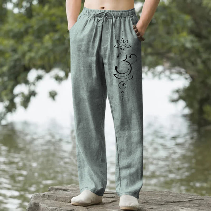 Buddha Stones Pantalon fuselé pour homme en coton à motif lotus zen om et poches - CadetBlue - US/UK/AU50，EU60 (5XL) - image 0