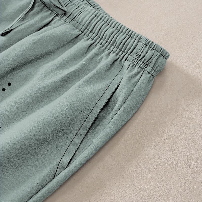 Buddha Stones Pantalon fuselé pour homme en coton à motif lotus zen om et poches - image 2
