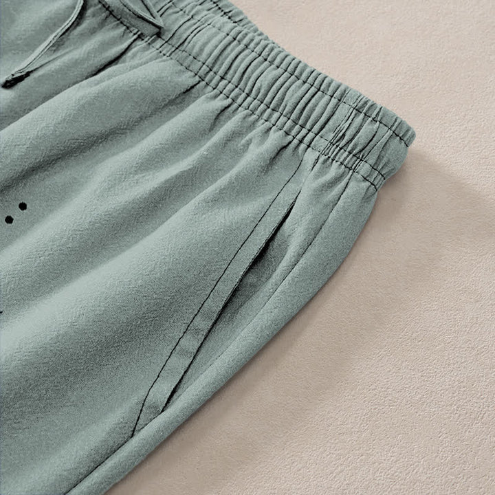 Buddha Stones Pantalon fuselé pour homme en coton à motif lotus zen om et poches - image 2