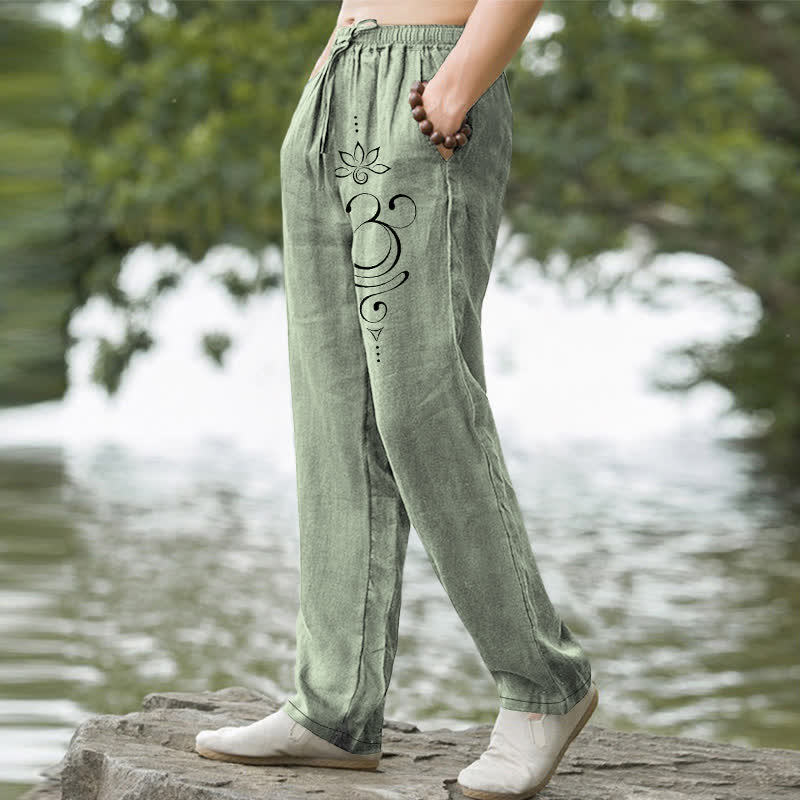 Buddha Stones Pantalon fuselé pour homme en coton à motif lotus zen om et poches - image 5