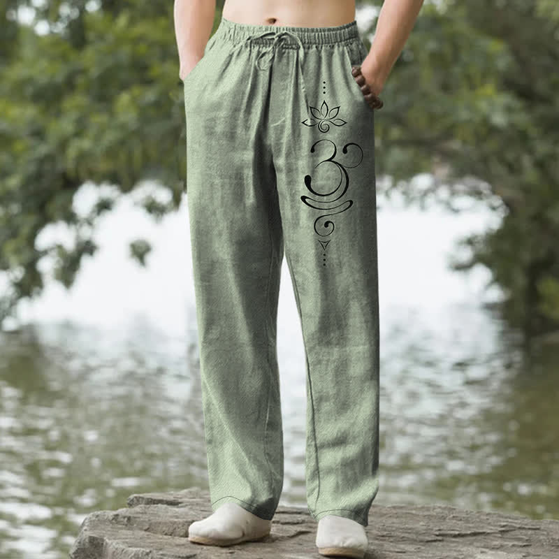 Buddha Stones Pantalon fuselé pour homme en coton à motif lotus zen om et poches - Vert foncé - US/UK/AU50，EU60 (5XL) - image 4
