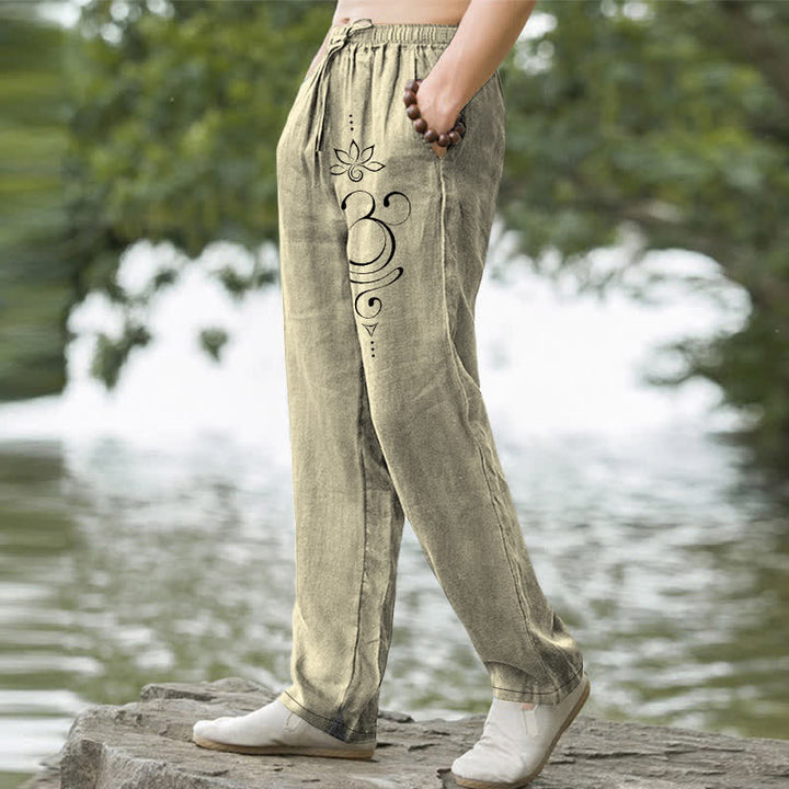 Buddha Stones Pantalon fuselé pour homme en coton à motif lotus zen om et poches - image 7