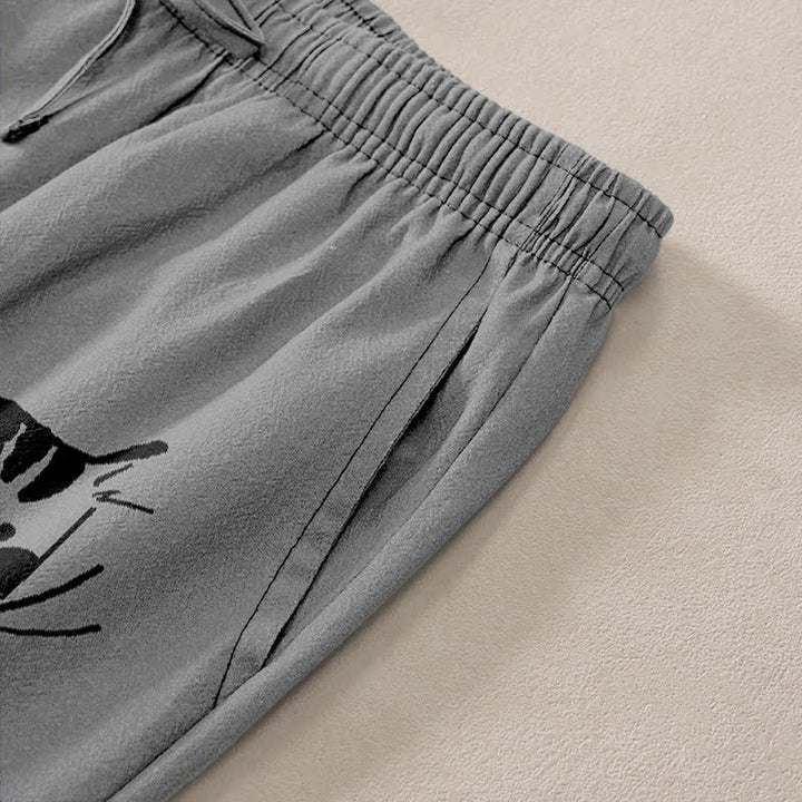 Buddha Stones Pantalon fuselé pour homme en coton à motif de chat noir avec poches - image 2