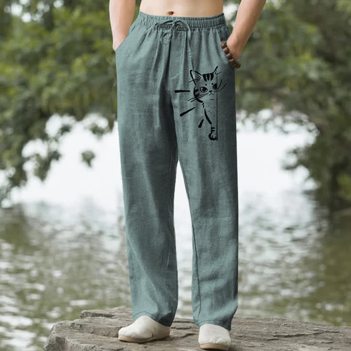 Buddha Stones Pantalon fuselé pour homme en coton à motif de chat noir avec poches - CadetBlue - US/UK/AU50，EU60 (5XL) - image 4