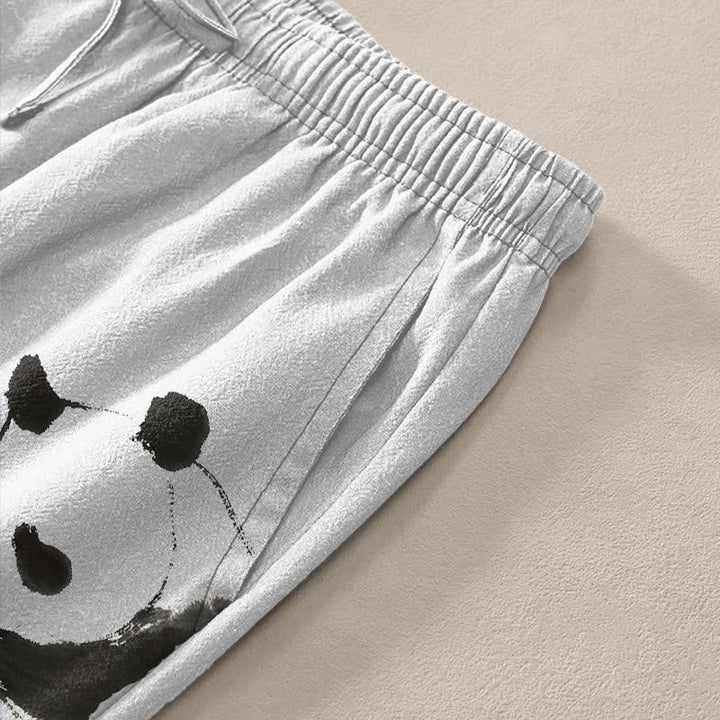 Buddha Stones Pantalon fuselé pour homme avec poches, motif panda et bambou, en coton encre - image 2