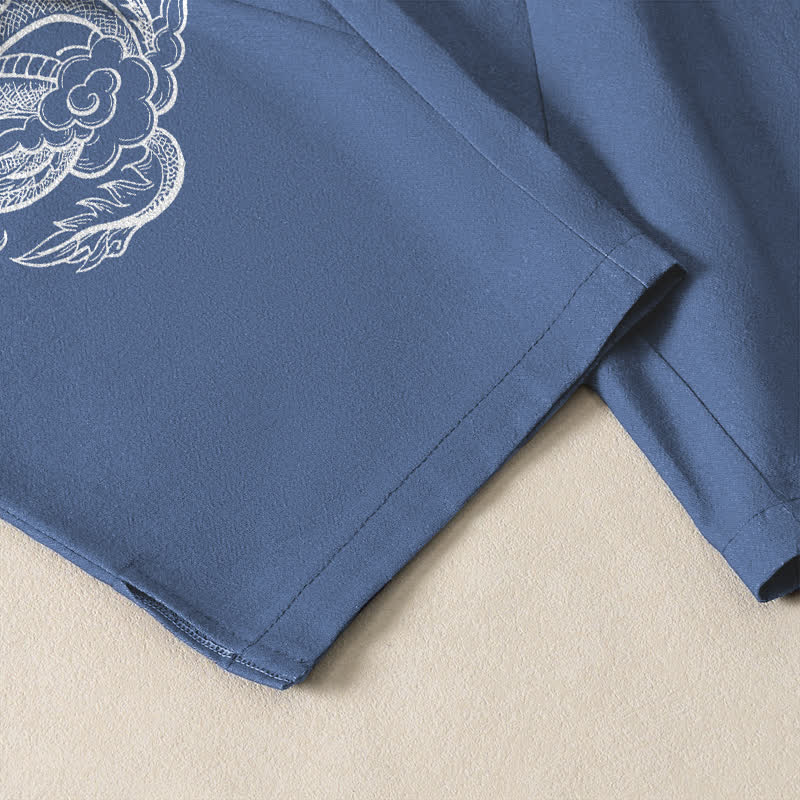 Buddha Stones Pantalon fuselé pour homme en pur coton, motif carpe koï et dragon, cordon de serrage et poches - image 5
