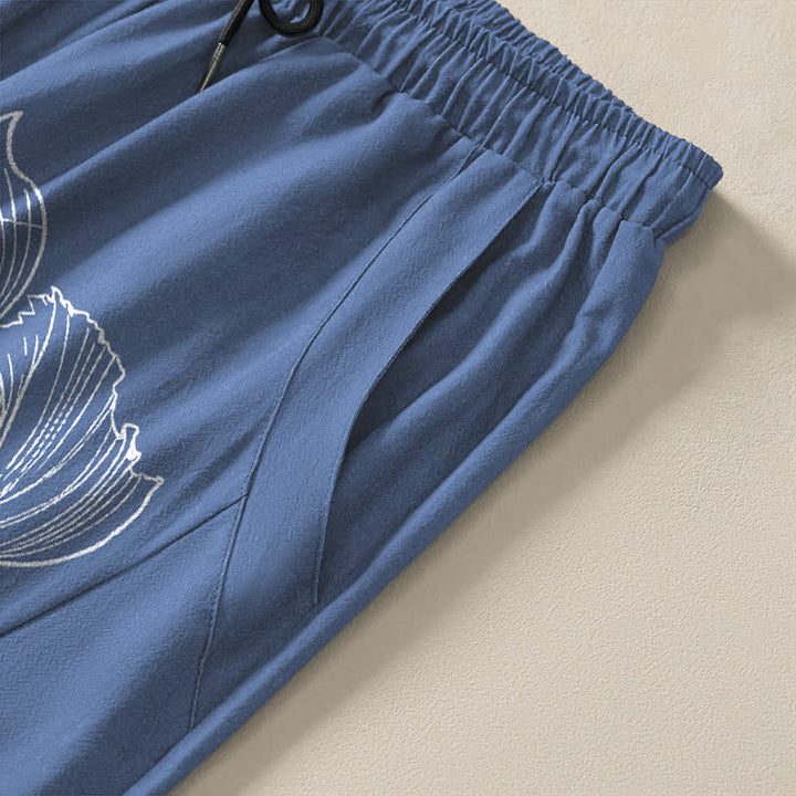 Buddha Stones Pantalon fuselé pour homme en pur coton, motif carpe koï et dragon, cordon de serrage et poches - image 4