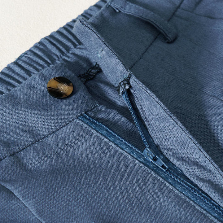 Buddha Stones Pantalon long d'été élégant en coton et lin, taille élastique unie, fermeture éclair et boutons, jambes larges, poches - image 3