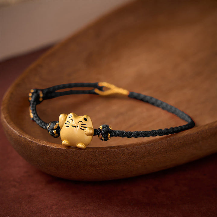 Buddha Stones Bracelet énergétique de protection en cuivre avec fil rouge et chat porte-bonheur - Noir (Tour de poignet 14–18 cm) - image 12