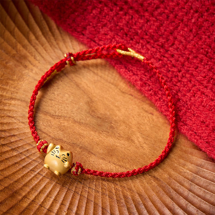 Buddha Stones Bracelet énergétique de protection en cuivre avec fil rouge et chat porte-bonheur - image 10