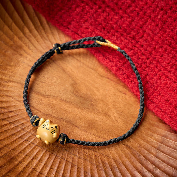 Buddha Stones Bracelet énergétique de protection en cuivre avec fil rouge et chat porte-bonheur - image 13