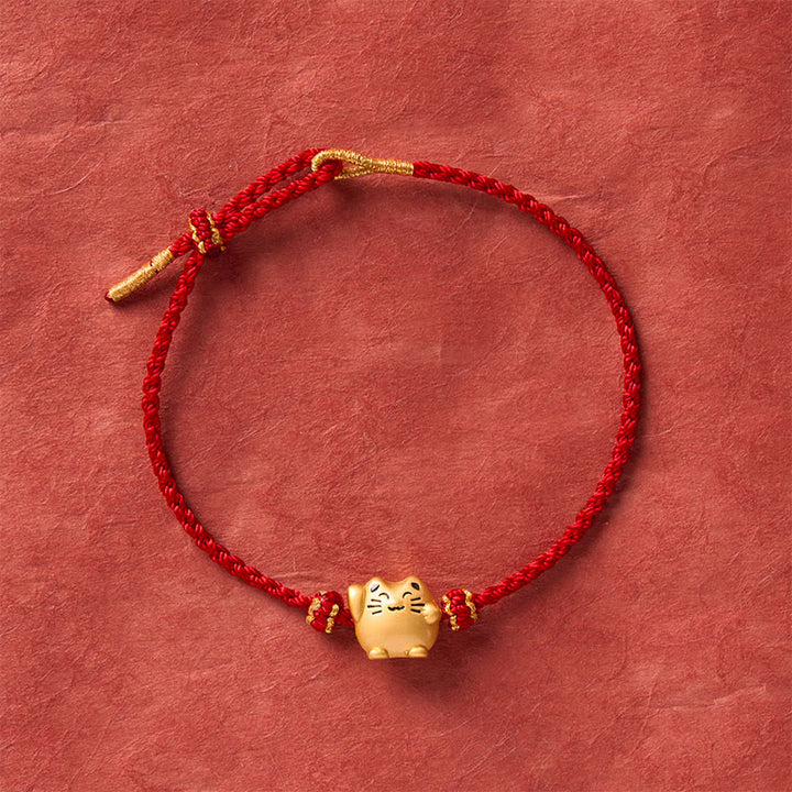 Buddha Stones Bracelet énergétique de protection en cuivre avec fil rouge et chat porte-bonheur - image 11