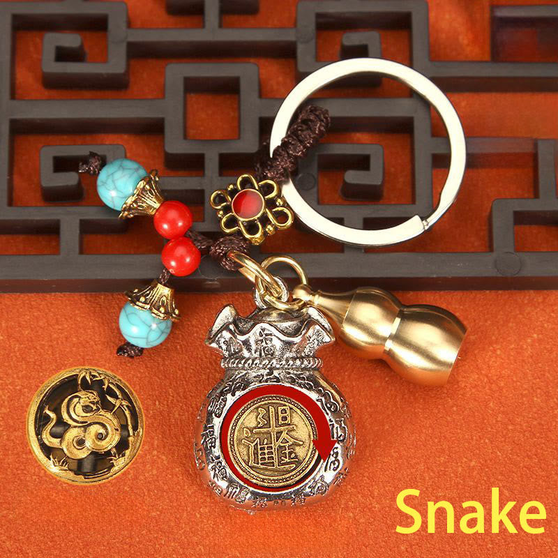Buddha Stones Porte-clés tressés en forme de sac de fortune rotatif du zodiaque chinois - Serpent - image 12