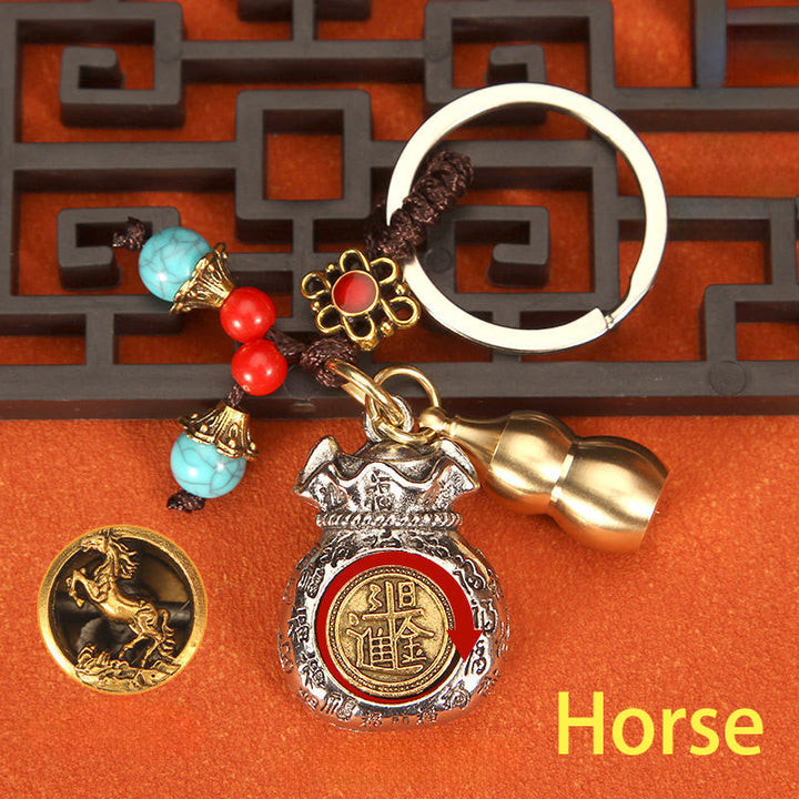 Buddha Stones Porte-clés tressés en forme de sac de fortune rotatif du zodiaque chinois - Cheval - image 13