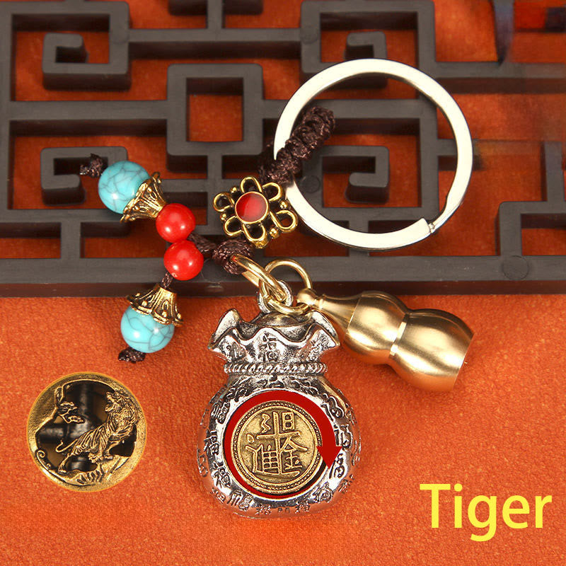 Buddha Stones Porte-clés tressés en forme de sac de fortune rotatif du zodiaque chinois - Tigre - image 2