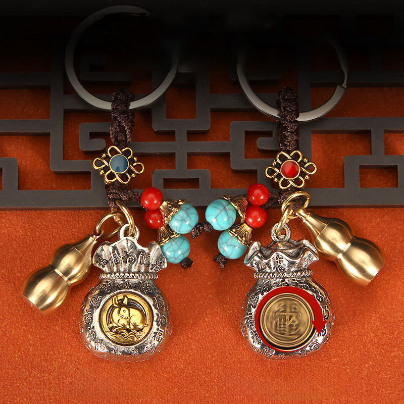 Buddha Stones Porte-clés tressés en forme de sac de fortune rotatif du zodiaque chinois - image 10