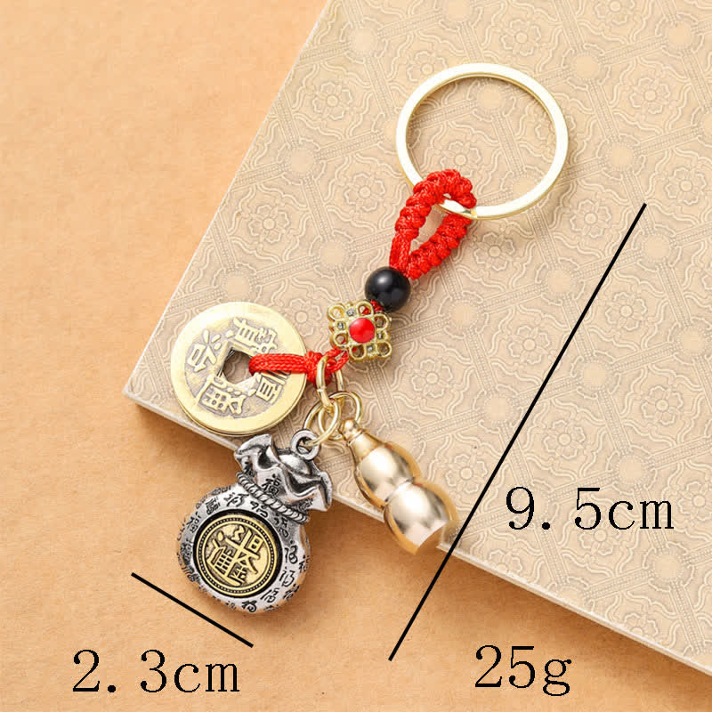 Buddha Stones Porte-clés de protection en cordelette rouge tressée, symboles du zodiaque chinois et des cinq empereurs - image 19