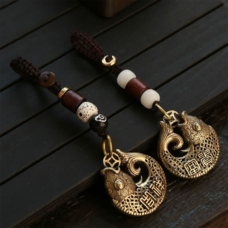 Buddha Stones Porte-clés ronds tressés en laiton représentant des carpes koï et le succès - image 13