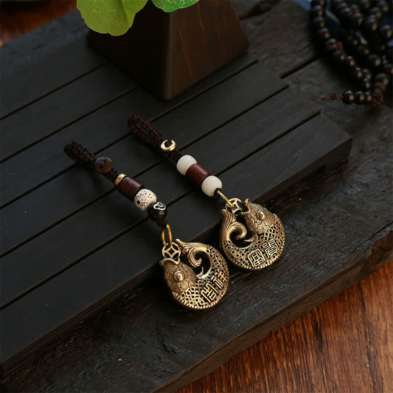 Buddha Stones Porte-clés ronds tressés en laiton représentant des carpes koï et le succès - image 14