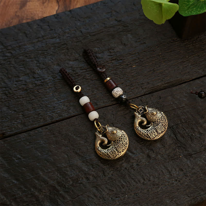 Buddha Stones Porte-clés ronds tressés en laiton représentant des carpes koï et le succès - image 15