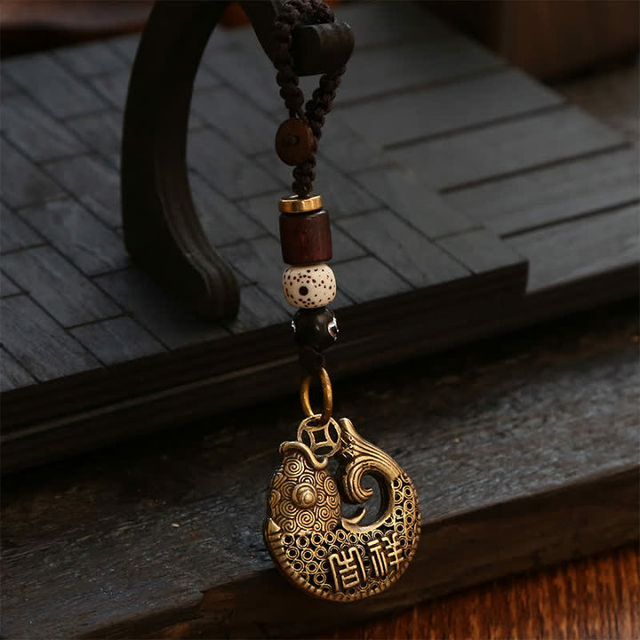 Buddha Stones Porte-clés ronds tressés en laiton représentant des carpes koï et le succès - Corde de nuage de bon augure - image 10