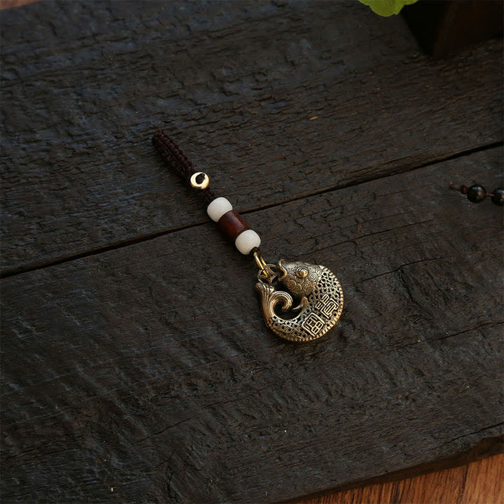 Buddha Stones Porte-clés ronds tressés en laiton représentant des carpes koï et le succès - image 7