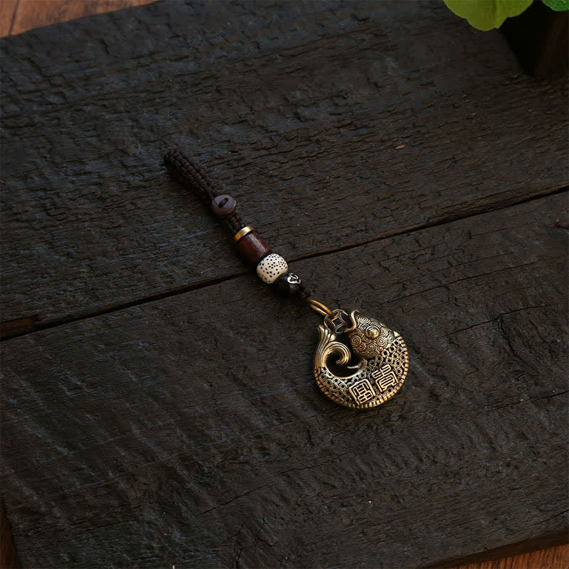 Buddha Stones Porte-clés ronds tressés en laiton représentant des carpes koï et le succès - image 11