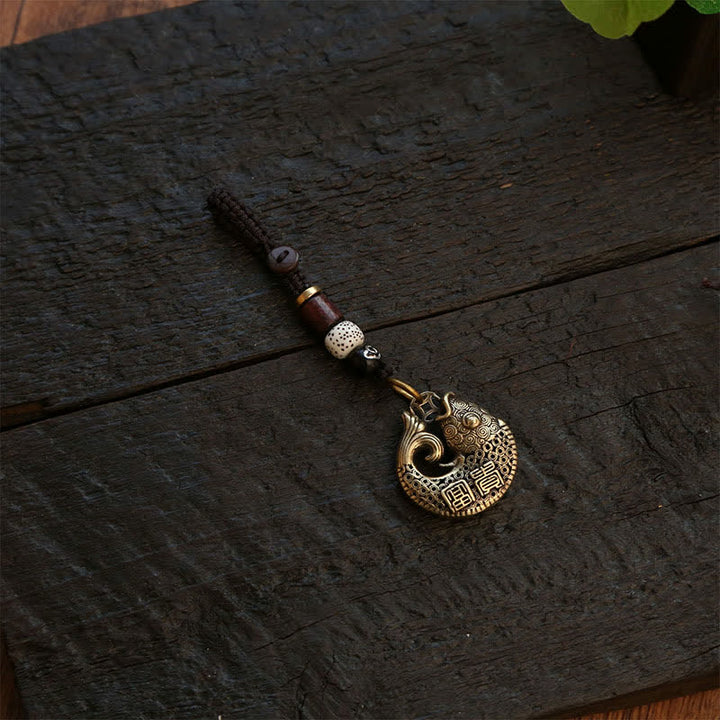 Buddha Stones Porte-clés ronds tressés en laiton représentant des carpes koï et le succès - image 11