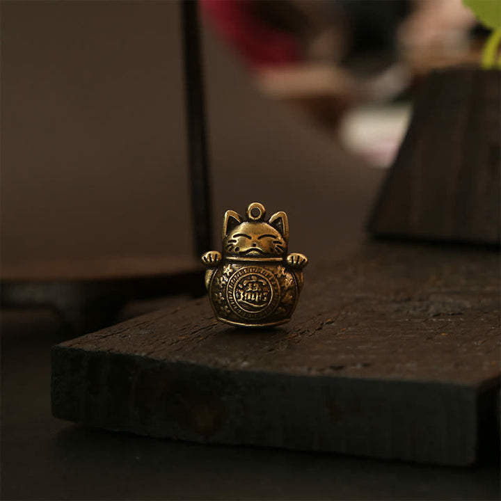 Buddha Stones Porte-clés en laiton représentant un chat porte-bonheur et une pièce chinoise de richesse - image 18
