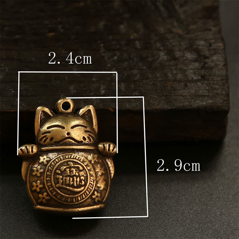 Buddha Stones Porte-clés en laiton représentant un chat porte-bonheur et une pièce chinoise de richesse - image 20