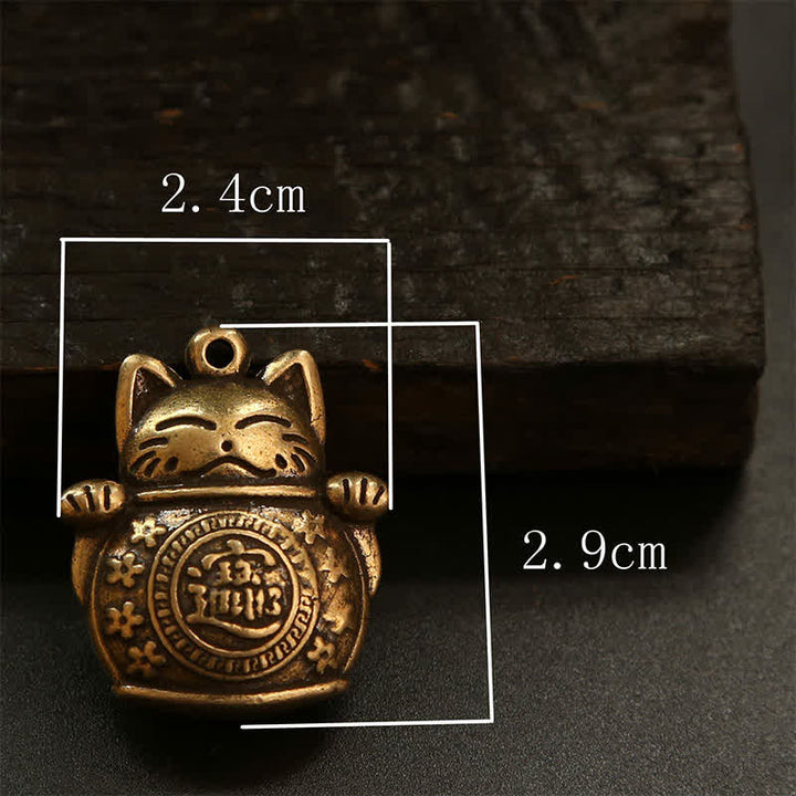 Buddha Stones Porte-clés en laiton représentant un chat porte-bonheur et une pièce chinoise de richesse - image 20