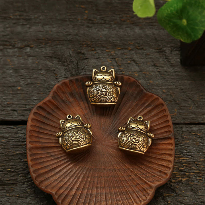 Buddha Stones Porte-clés en laiton représentant un chat porte-bonheur et une pièce chinoise de richesse - image 16