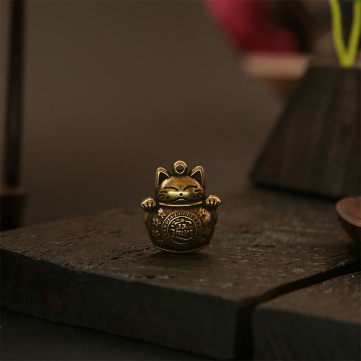 Buddha Stones Porte-clés en laiton représentant un chat porte-bonheur et une pièce chinoise de richesse - image 17