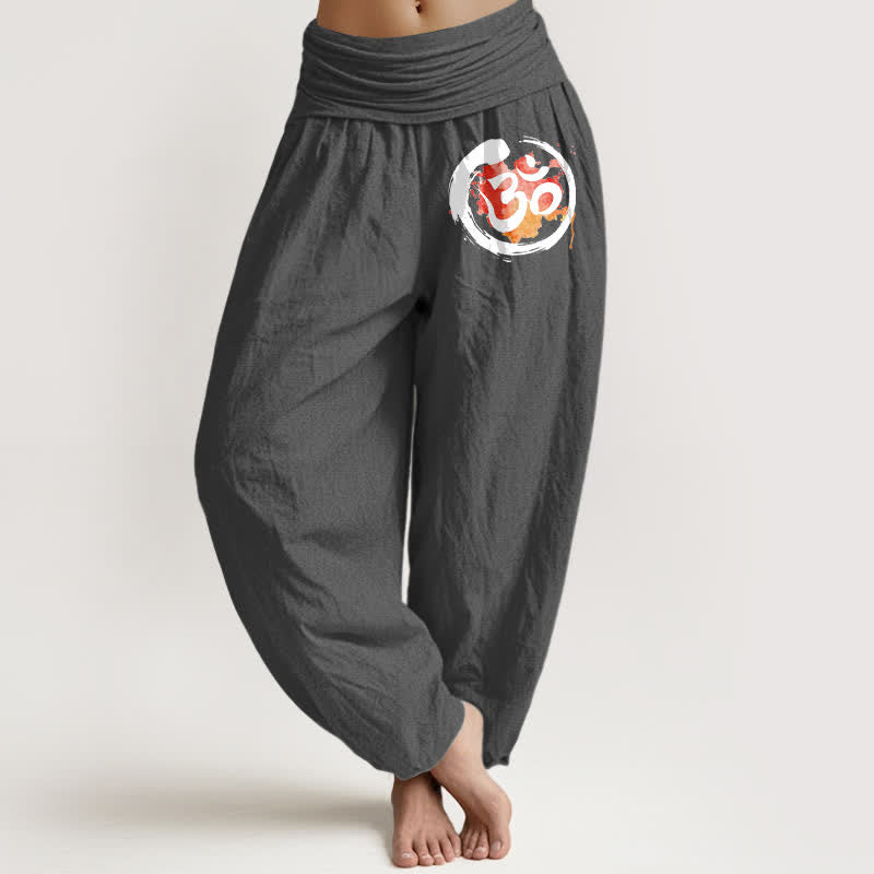 Buddha Stones Pantalon harem pour femme en pur coton, motif cercle noir et symbole rouge, taille élastique - Gris sombre - US16，UK/AU20，EU48 (3XL) - image 11