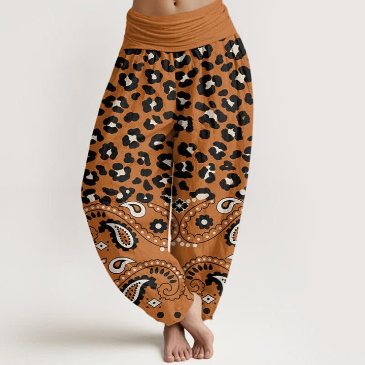 Buddha Stones Pantalon harem femme en coton olive à motif léopard et cachemire, taille élastique - Pérou - US16，UK/AU20，EU48 (3XL) - image 8