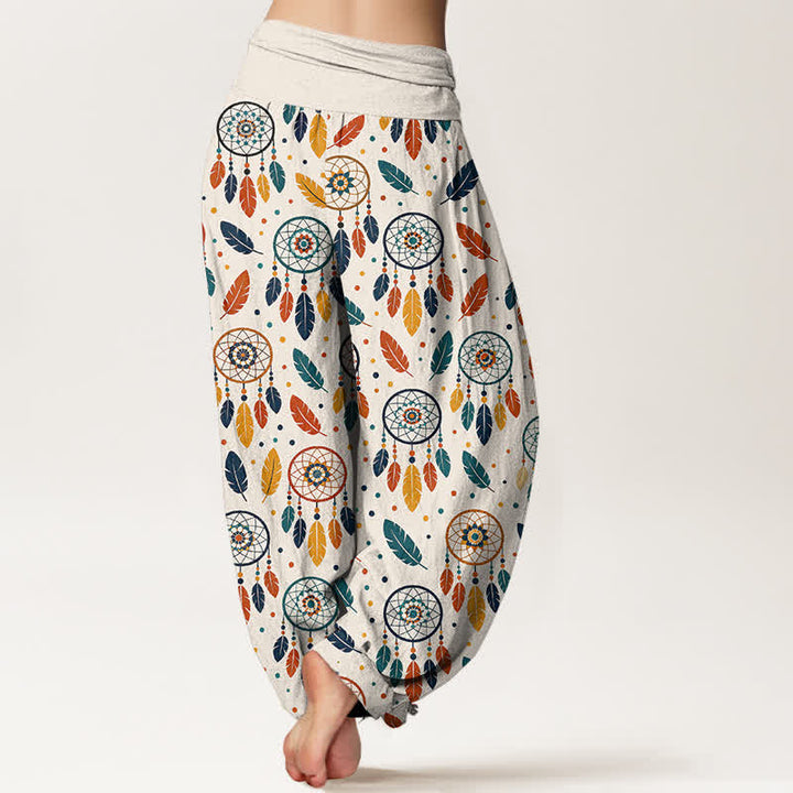 Buddha Stones Pantalon harem femme en coton à motif plumes attrape-rêves et taille élastique - image 2