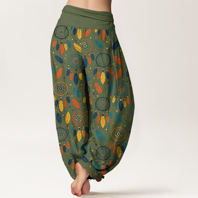 Buddha Stones Pantalon harem femme en coton à motif plumes attrape-rêves et taille élastique - image 7