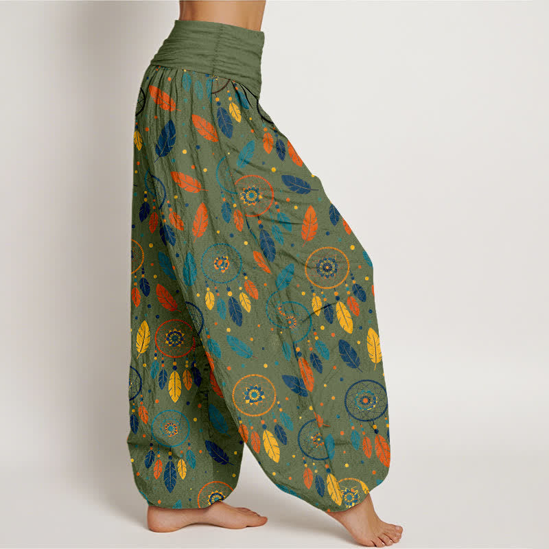 Buddha Stones Pantalon harem femme en coton à motif plumes attrape-rêves et taille élastique - image 6